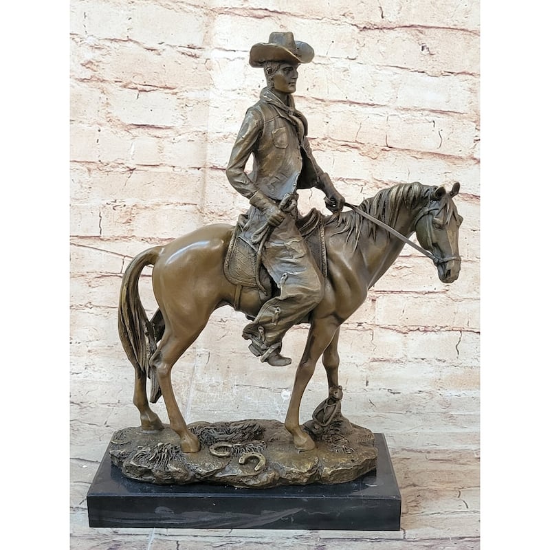 Wild West Western Cowboy With Hat Riding Horse Bronze Sculpture Original Figure