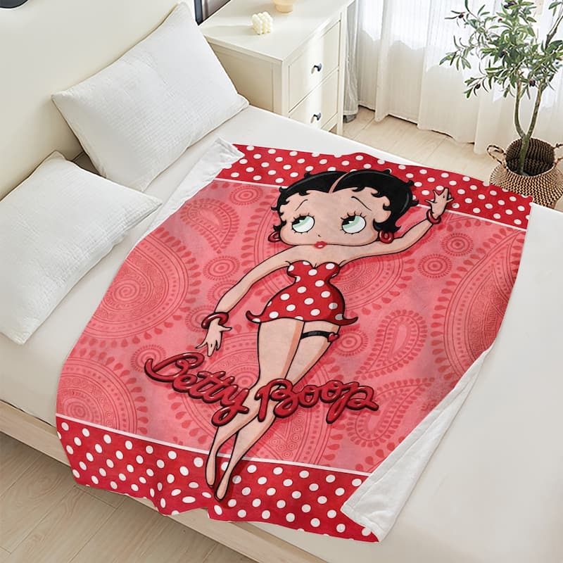 Betty Boop Super Soft Fleece Plush Throw Blanket for Couch Bed Sofa - 30"x40" - Red Polka Dots