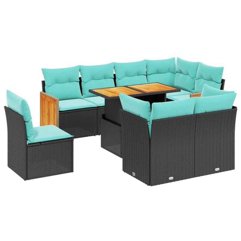 vidaXL Patio Sofa Set with Cushions Outdoor Furniture 9 Piece Poly Rattan