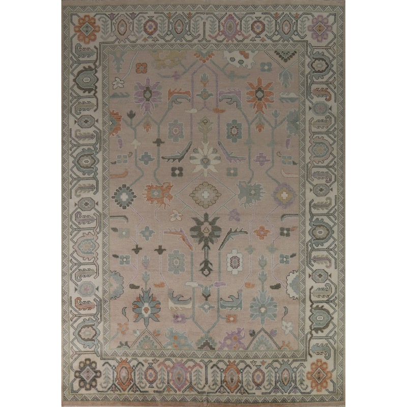 Hand Knotted Oriental 100% Wool Carpet Transitional All-Over Brown Oushak Area Rug - 11' 9'' X 8' 11''