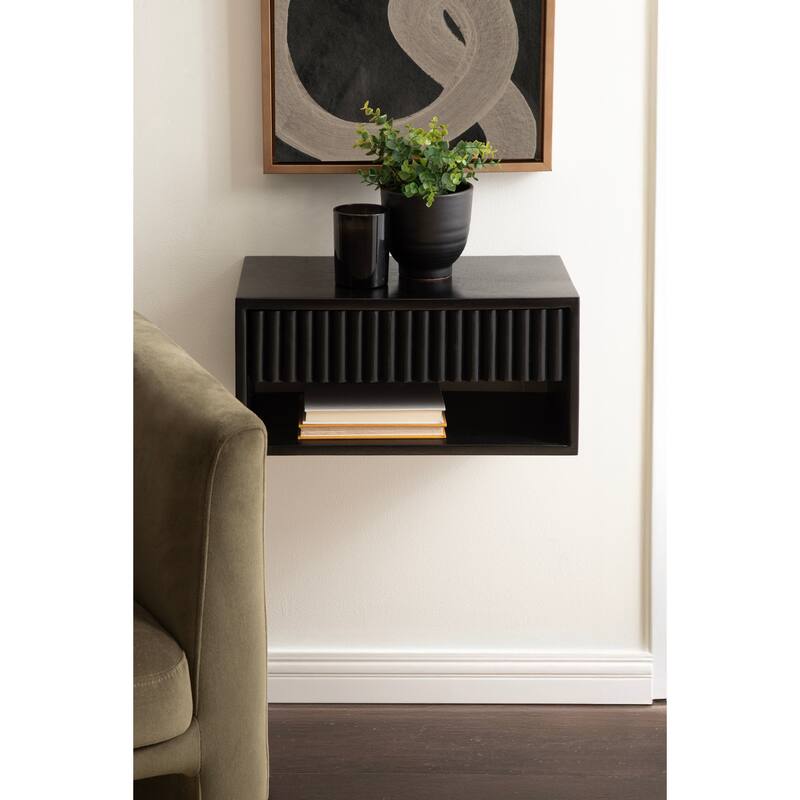 Kate and Laurel Reid Floating Wood Side Table with Open Storage