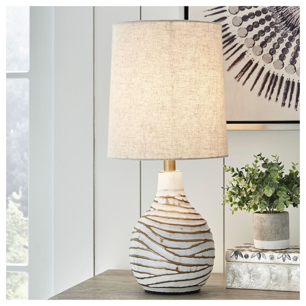 Aleela Contemporary White/Gold Textured Metal Lamp - 21.5" H