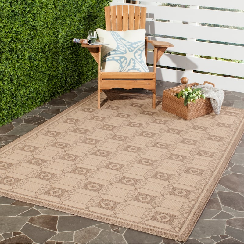 Martha Stewart by SAFAVIEH Grand Parquet Indoor/ Outdoor Waterproof Rug - 8' x 11'2" - Creme/Brown