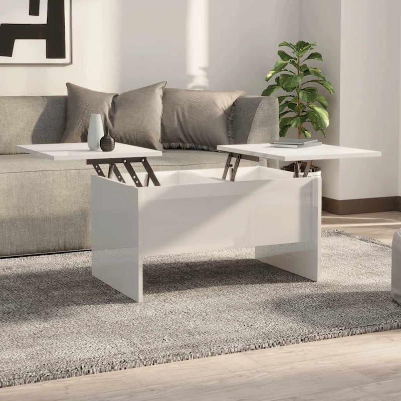 vidaXL Coffee Table Lift Top End Table Accent Side Sofa Table Engineered Wood - 31.5" x 19.7" x 16.7" - High gloss white