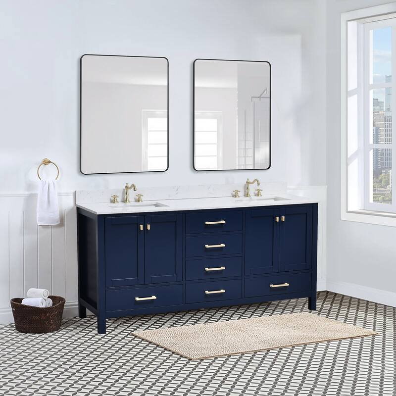 StarrySky 72 inch Undermount Double Sink Bathroom Vanity with Engineered Carrara Marble Top