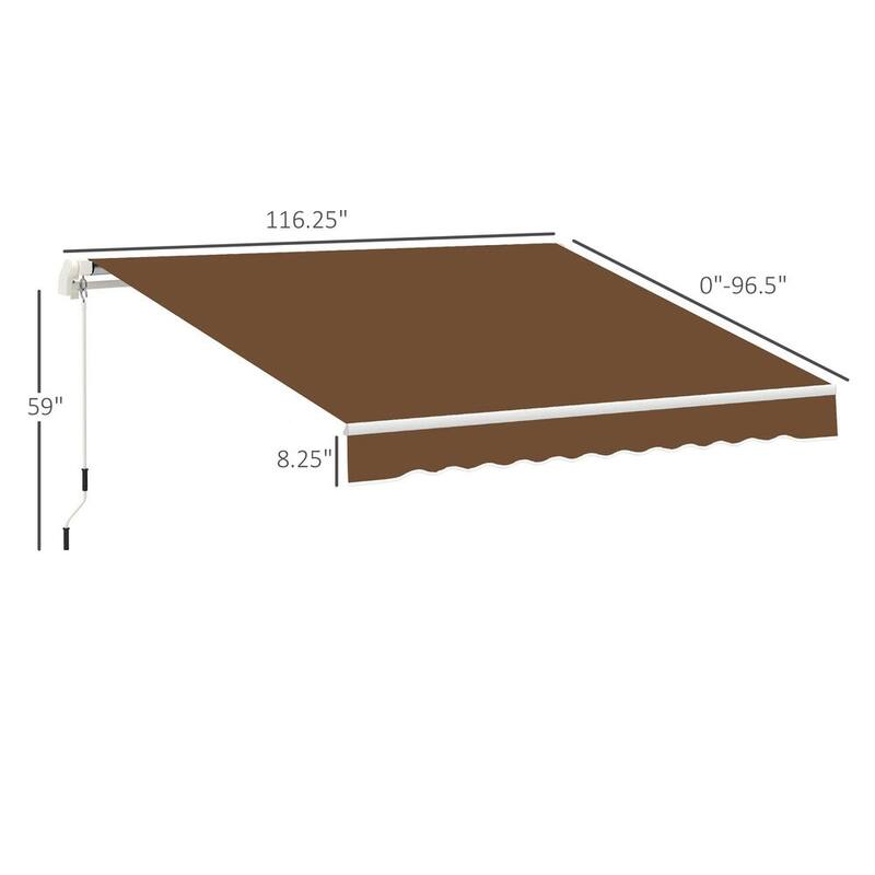 10' x 8' Retractable Patio Awning, Manual Crank, UV Waterproof Fabric