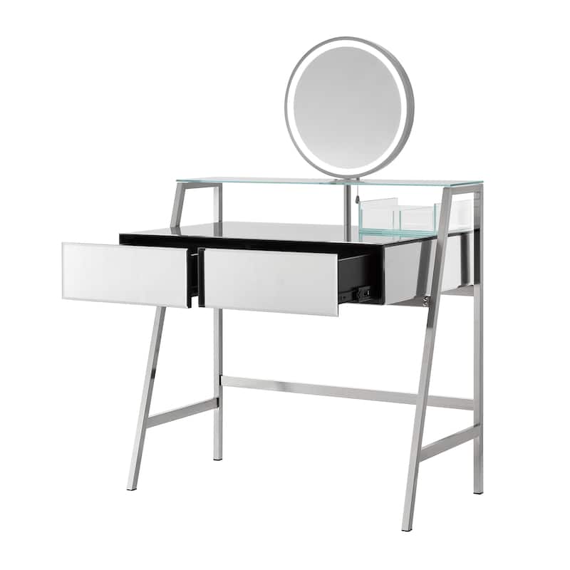 33.9" Mirrored Makeup Vanity Desk with Mirror and Lights