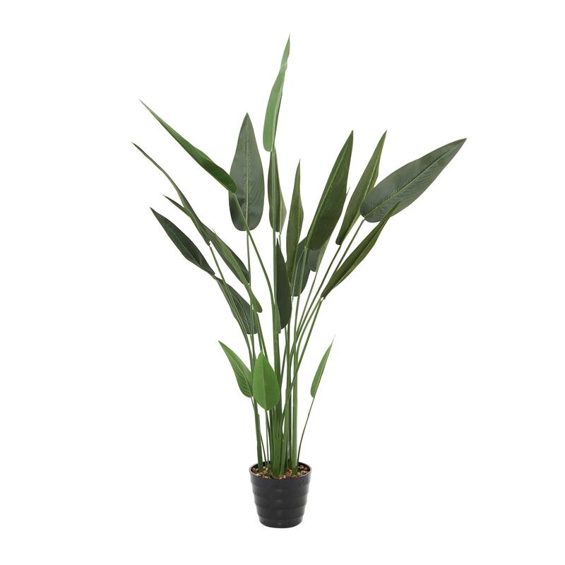 Green Faux Foliage Bird of Paradise Artificial Plant with Realistic Leaves and Black Fluted Pot - 21 x 21 x 61