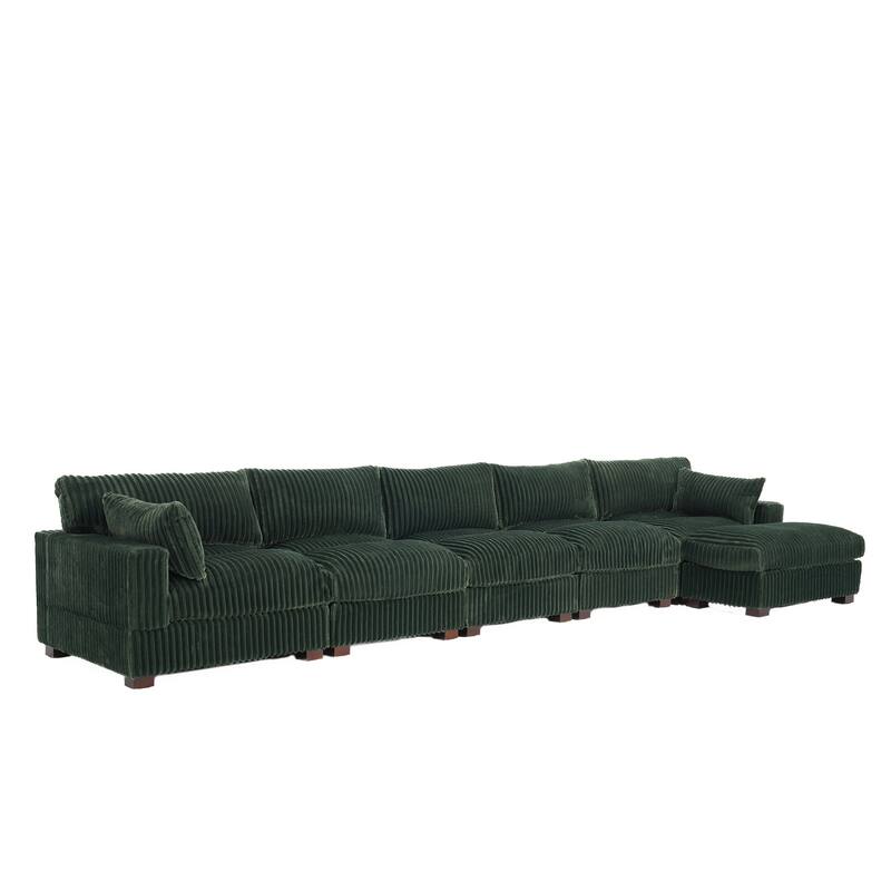 Cloud-Like Flannel Fabric Modular Sectional Sofa with Ottoman