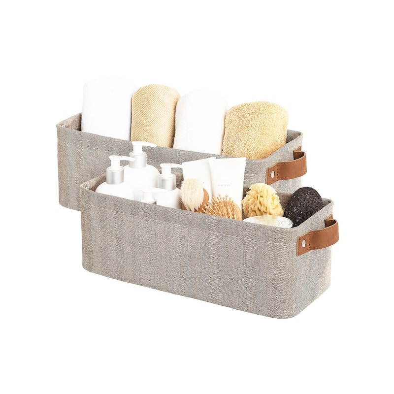 2-Pack Narrow Fabric Storage Bins, Small Basket for Closet and Shelves - 15"L x 6"W x 5"H - Brown