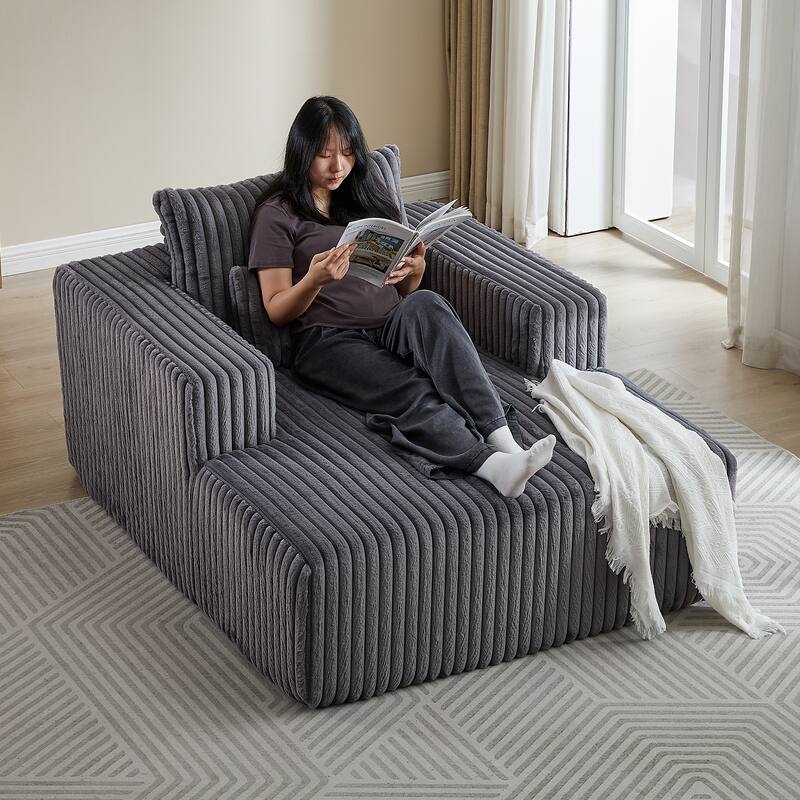 Oversized Corduroy Lounge Chair with Pillow Support - Sofa, Sleeper Couch, Chaise, Ottoman Bench