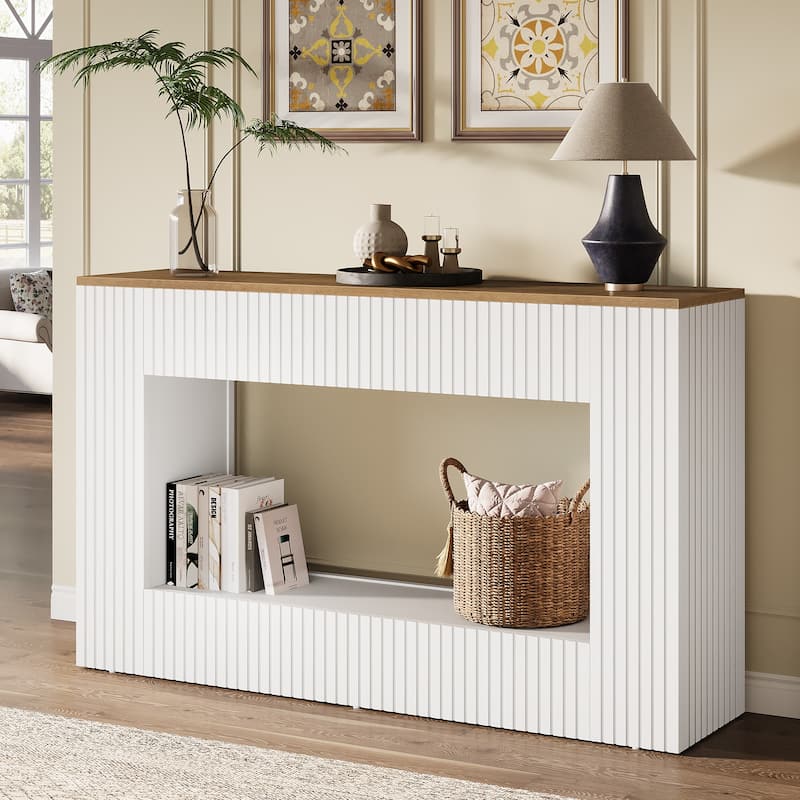 55-Inch Modern Console Table with Storage, 2-Tier Narrow Long Sofa Table Behind Couch Table for Entryway
