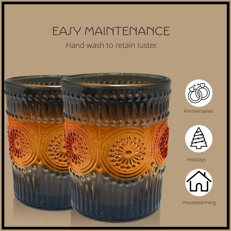 Artland Set of 8 Orange and Black Glasses