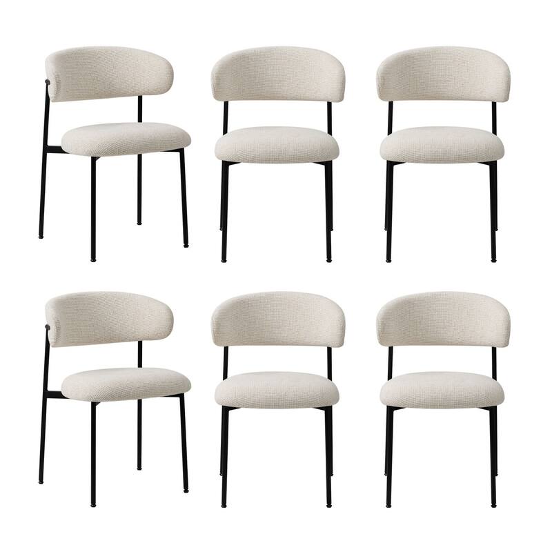 Modern Upholstered Dining Chairs with Curved Open Back and Black Metal Legs (Set of 6)