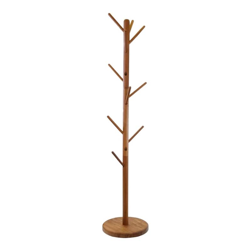HomeRoots 67" Brown Solid Wood Ten Hook Freestanding Coat Rack - 15.00 in. x 67.00 in. x 15.00 in.