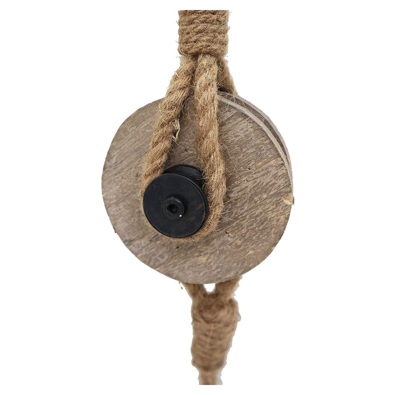 Industrial Decorative Iron Faux Pulley Tackle with Jute Rope and Hook