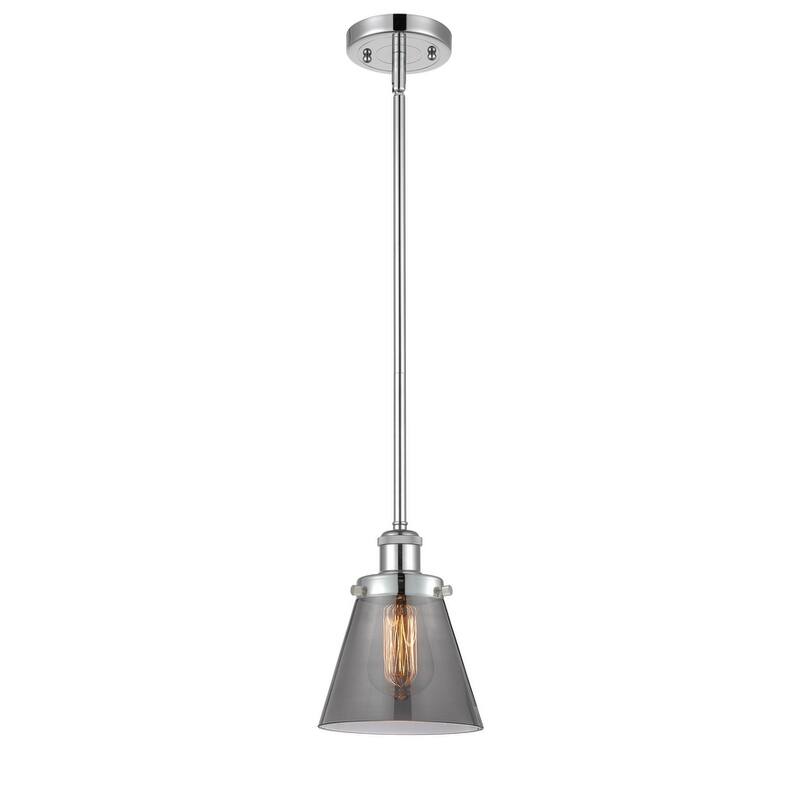 Innovations Lighting Small Cone 6" Wide Mini Pendant - Rod Hung - Polished Chrome / Plated Smoke