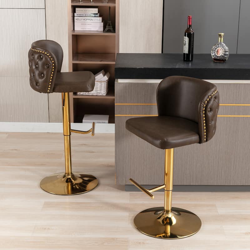 PU Upholstered Bar Stools Set of 2, Swivel Bar Stools with Adjusatble Height, Kitchen Island Chairs with Footstool