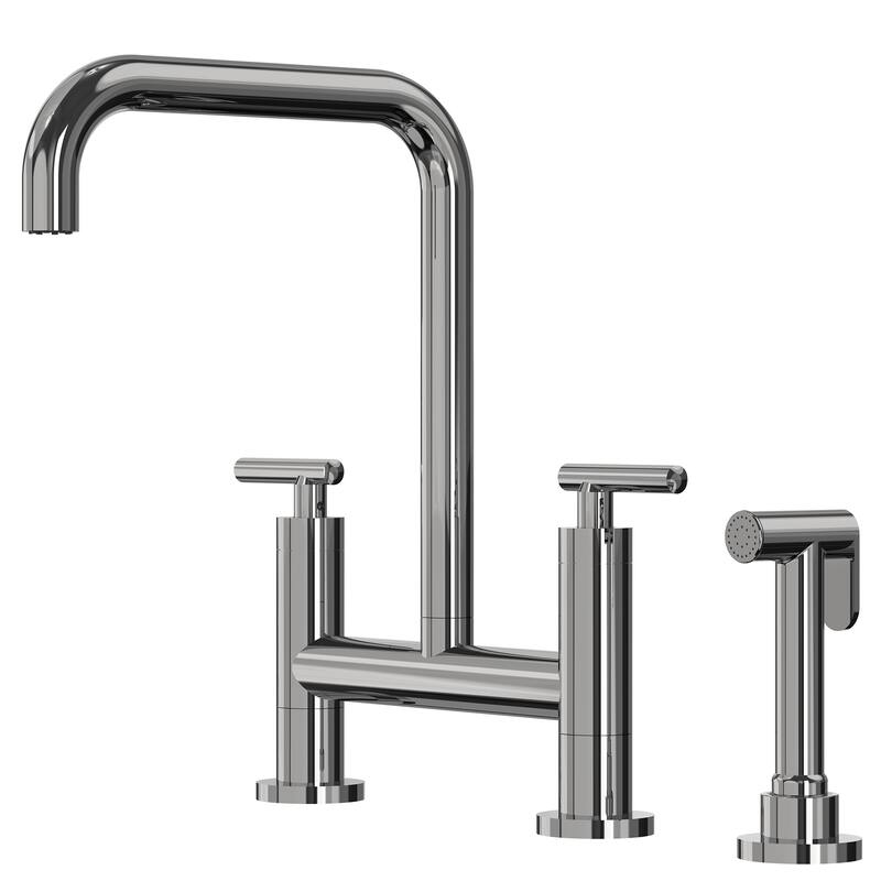 2-Handle Deck Mount Kitchen Faucet 2-Hole Bridge Kitchen Faucet with Side Sprayer