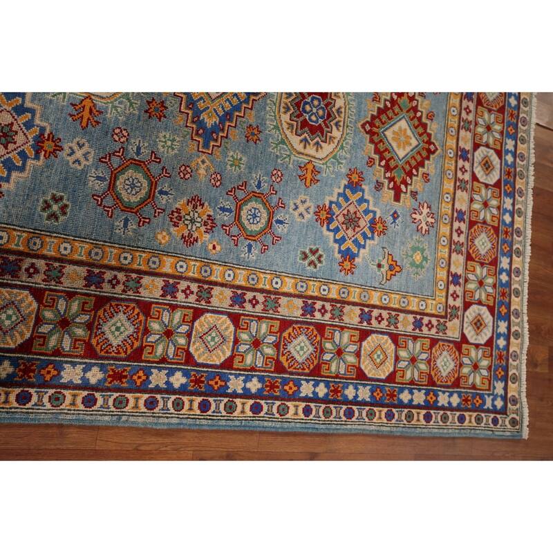 Light Blue Kazak Area Rug Handmade Bedroom Wool Carpet - 5'3" x 6'9"