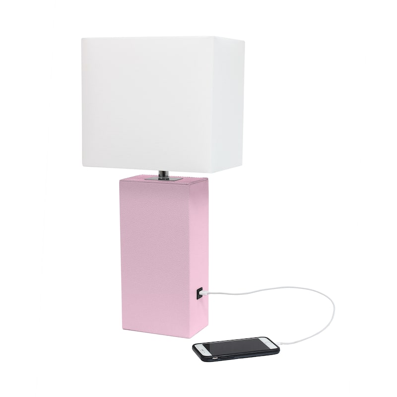 Elegant Designs 21" Modern Leather Wrapped Table Lamp with USB Port, With LED Bulb