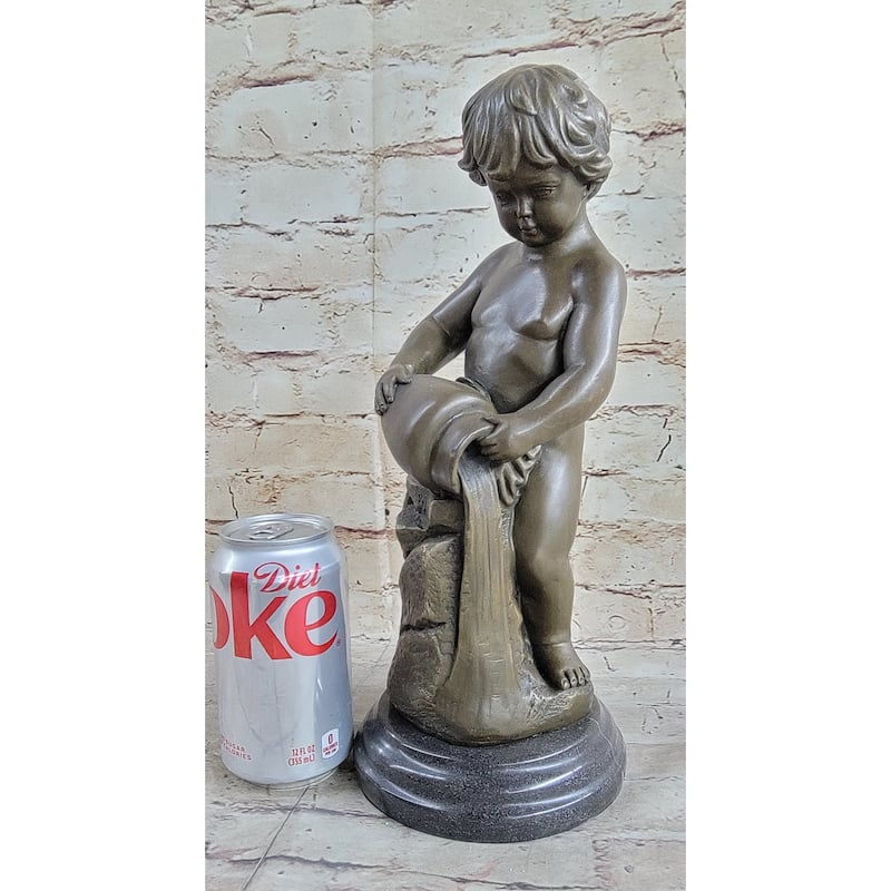 Angelic Young Child Pouring Water Bronze Statue Sculpture Figure 13 Inches X 6 Inches