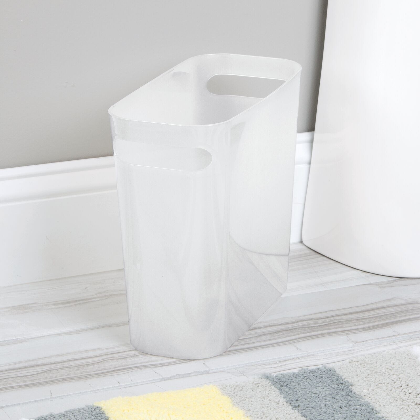 White mDesign Slim Plastic Small Trash Can Wastebasket with Handles 