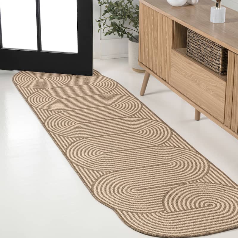 Margot Modern Geometric Arch Stripe Indoor/Outdoor Shaped Area Rug - 2 ft. x 8 ft. - Beige/Brown