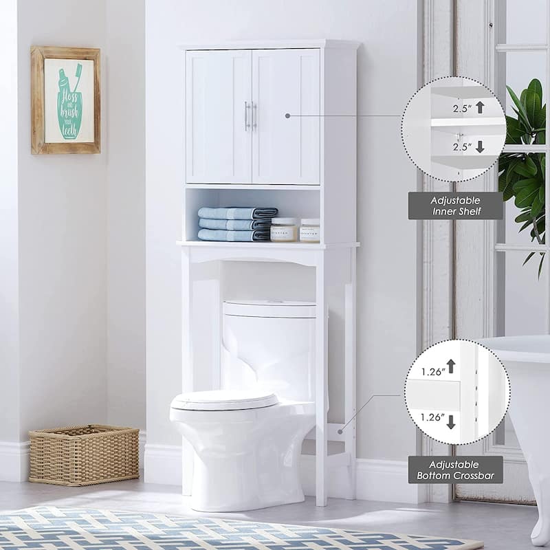 Spirich Home Over The Toilet Storage Cabinet, Bathroom Shelf Over Toilet, Bathroom Organizer Space Saver, White
