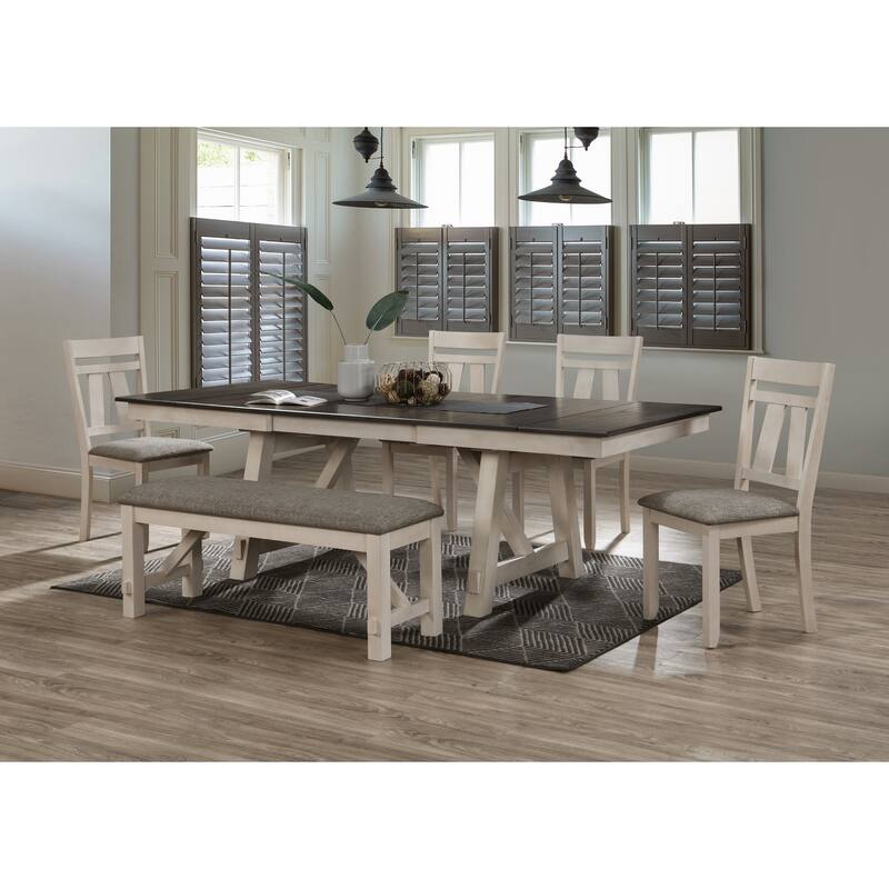 Cottage Style 1pc Upholstered Seat Chalk Gray Finish Bench Dining Room Bedroom Wooden Furniture Standard Height