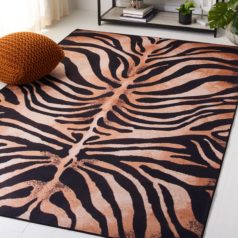 SAFAVIEH Faux Hide Machine Washable Slip Resistant Fien Rustic - 8' x 10' - Light Orange/Black - Rectangle