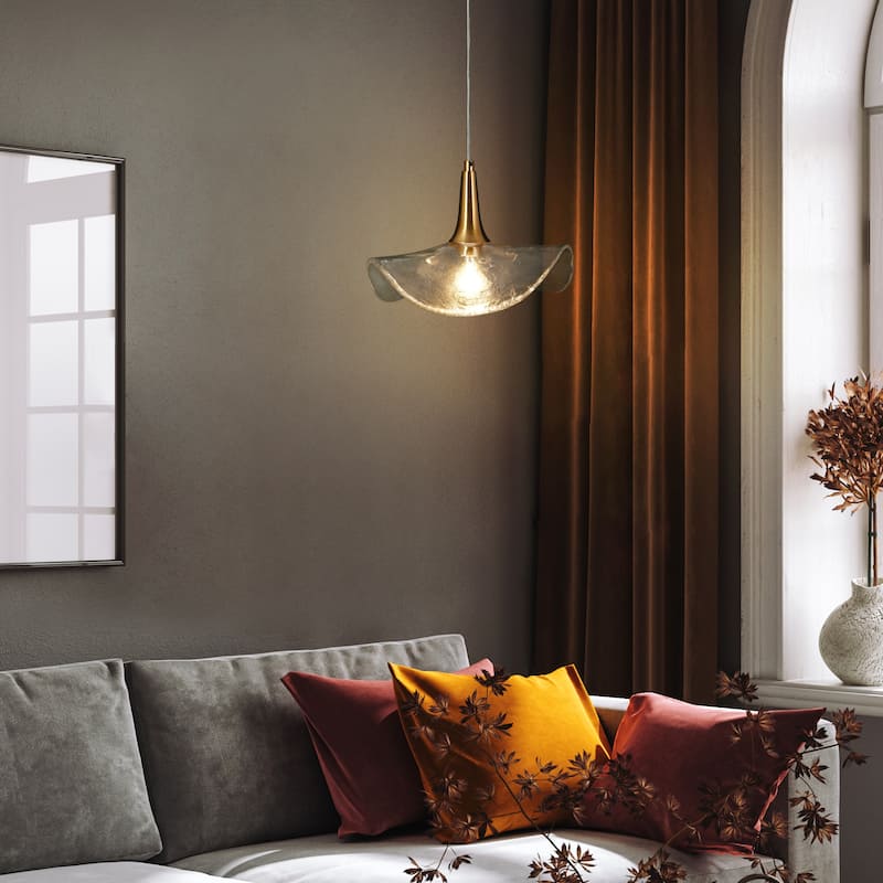 Modern 1-Light Gold Pendant Light Art Deco Glass Lights for Kitchen Island Bedroom - D11" x H67.9" Max