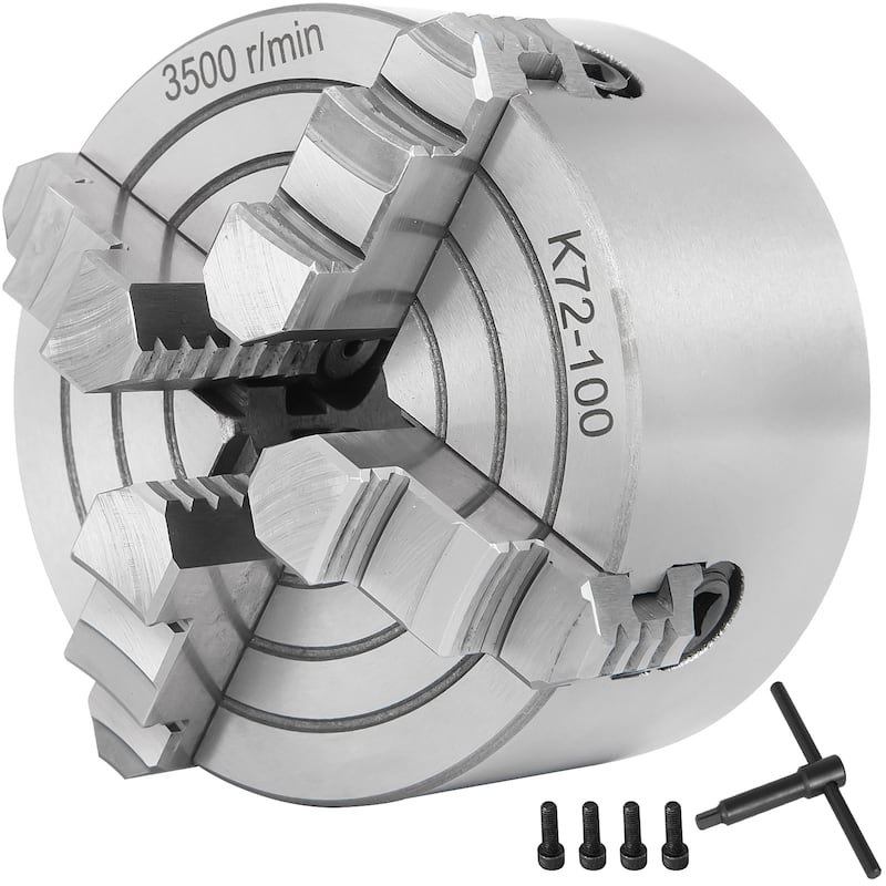 K72-100 Lathe Chuck 4 Inch 4-Jaw,Lathe Chuck Independent Reversible Jaw,Metal Lathe Chuck Turning Machine Accessories - 4 Inch - Silver
