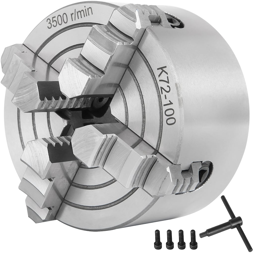 K72-100 Lathe Chuck 4 Inch 4-Jaw,Lathe Chuck Independent Reversible Jaw,Metal Lathe Chuck Turning Machine Accessories - 4 Inch