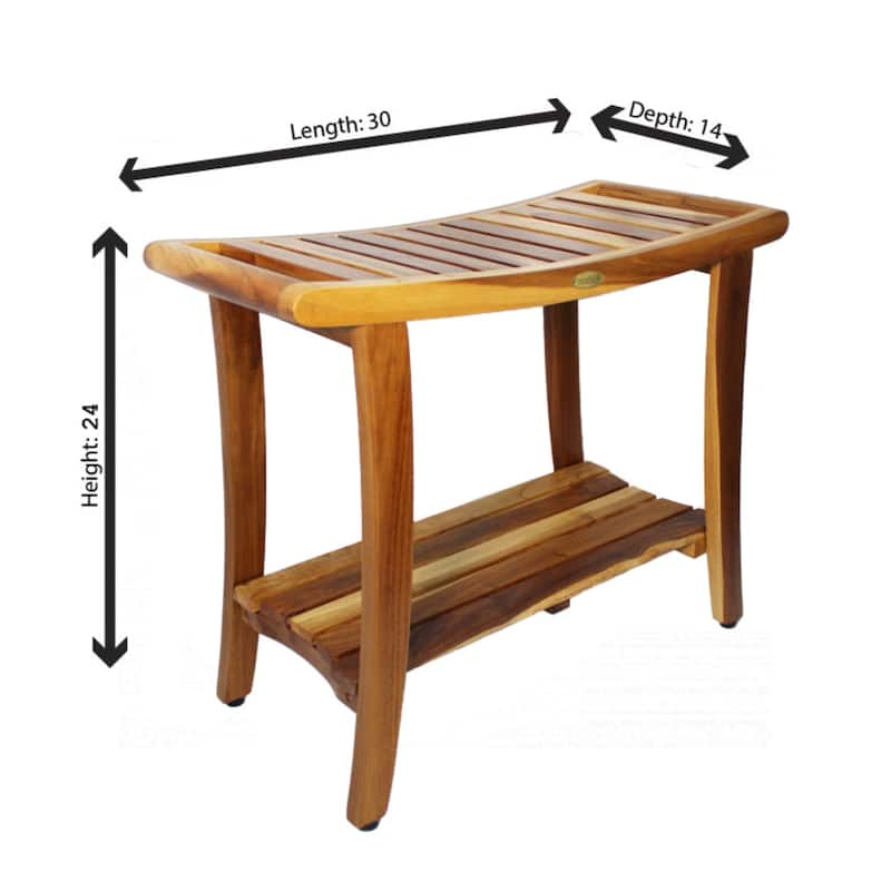 EcoDecors Harmony EarthyTeak 30" Teak Wood Shower Bench - 30 W x 24 T x 14 D