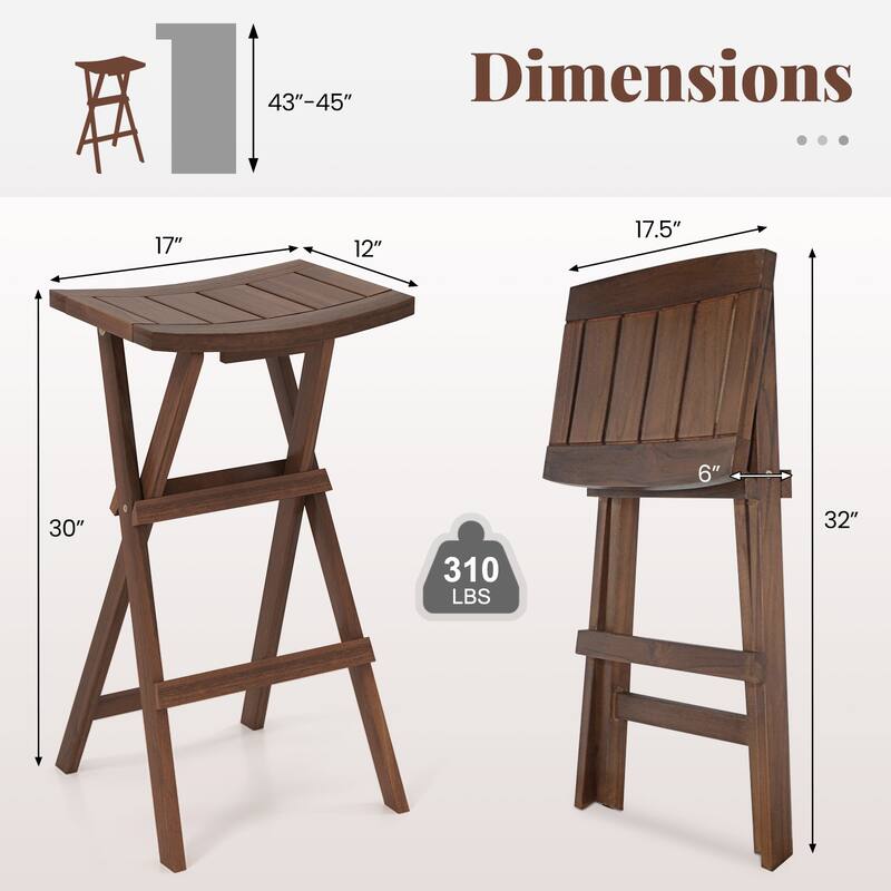 Gymax Bar Stools Set of 2 30'' Folding Bar Height Stools w/ Saddle