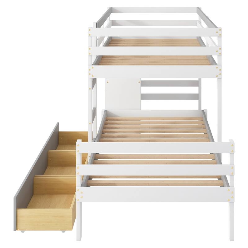 Multifunctional Twin Loft Bunk Bed with 6 Drawers and Ladder, Gray Finish