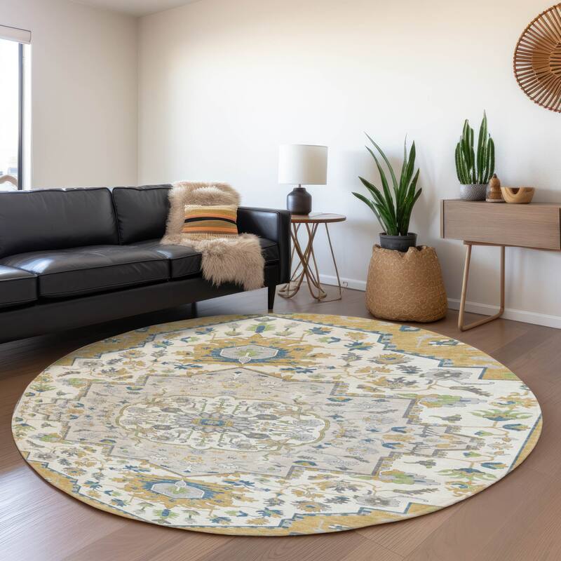 Premium Washable Super Soft Traditional Boho Mayfield Rug - Gold - 8' x 8'