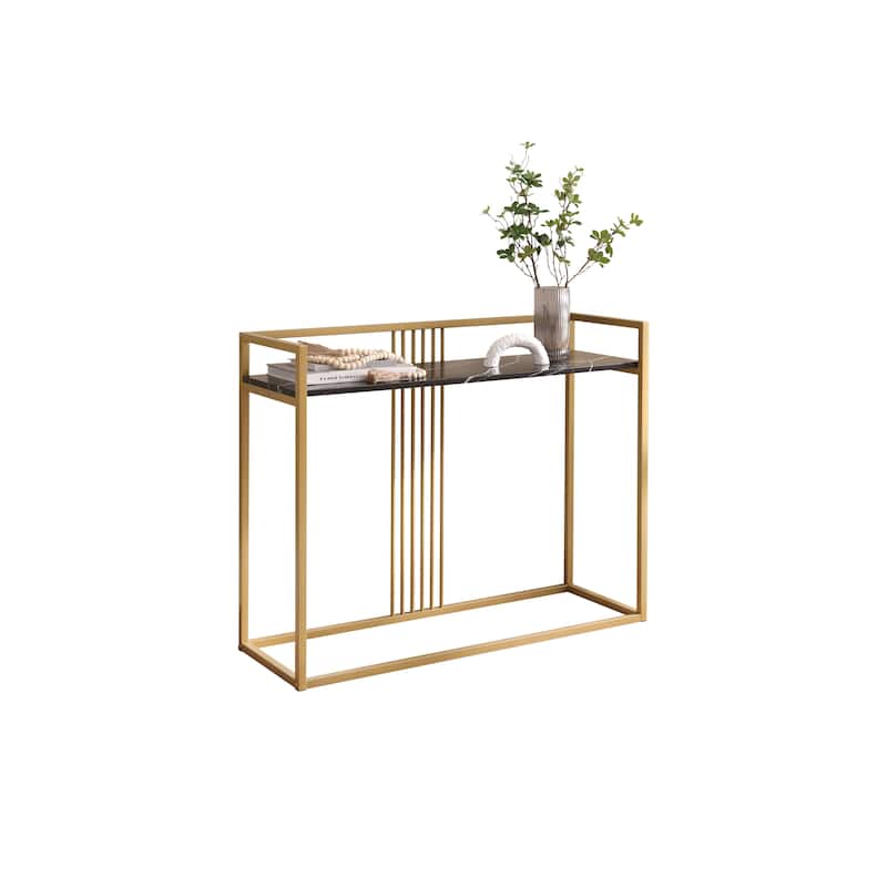 Black Faux Marble with Gold Frame Console Sofa Table