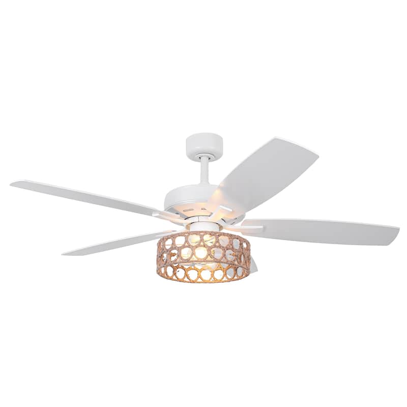 Parrot Uncle 52" Coastal White Natural Jute Reversible Ceiling Fan with Remote