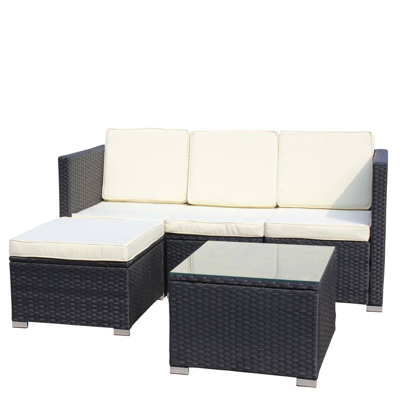 5-Piece PE Rattan Wicker Cushioned Sofa Set and Coffee Table