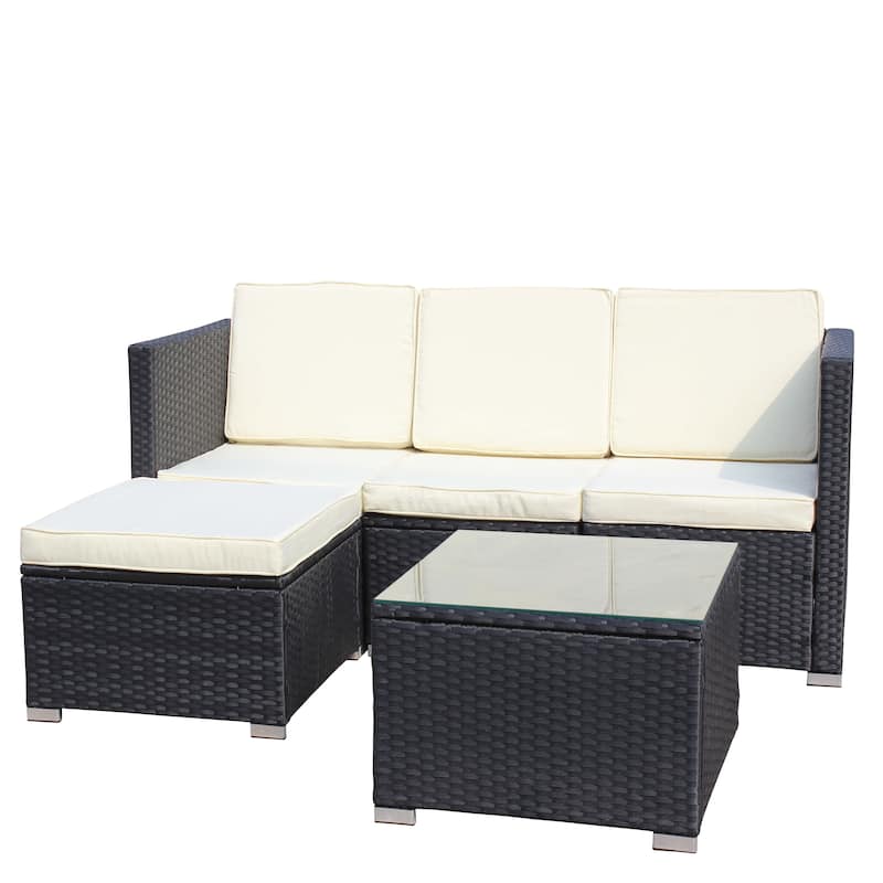 Outdoor Garden Patio Furniture, 5-Piece PE Rattan Wicker Cushioned Sofa Sets Patio Furniture Set with Coffee Table