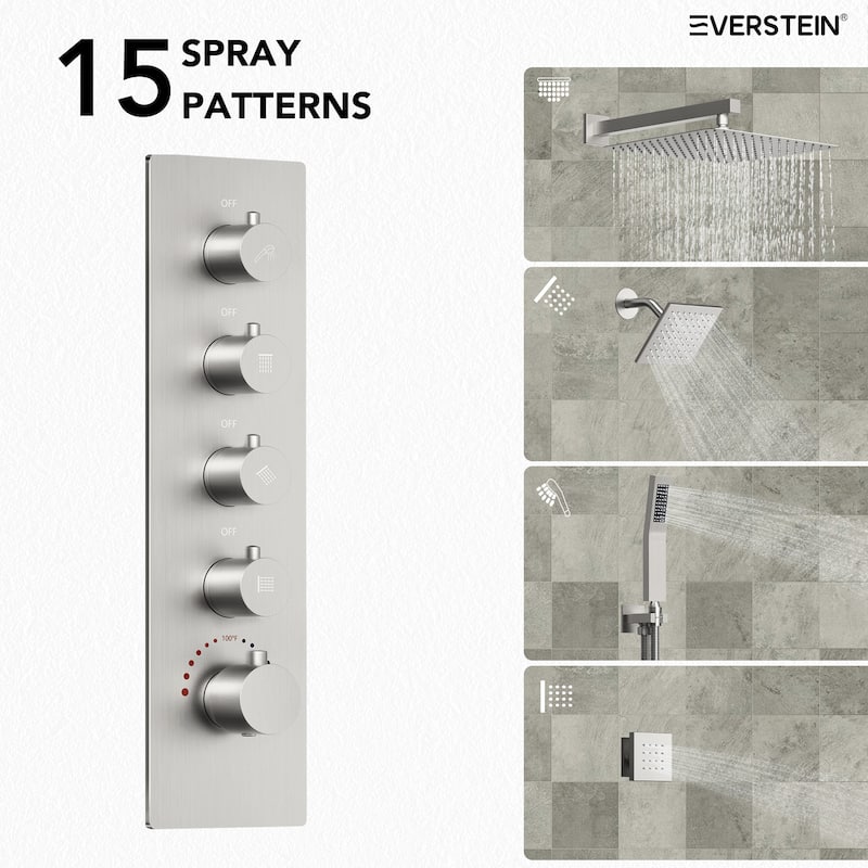 Dual Heads 16" Rainfall & High Pressure 6" Thermostatic Shower System with Body Jets