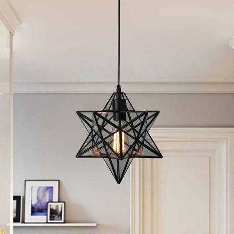 Contemporary Farmhouse 12" Black Single Star Glass Pendant Light - 12*12*55H