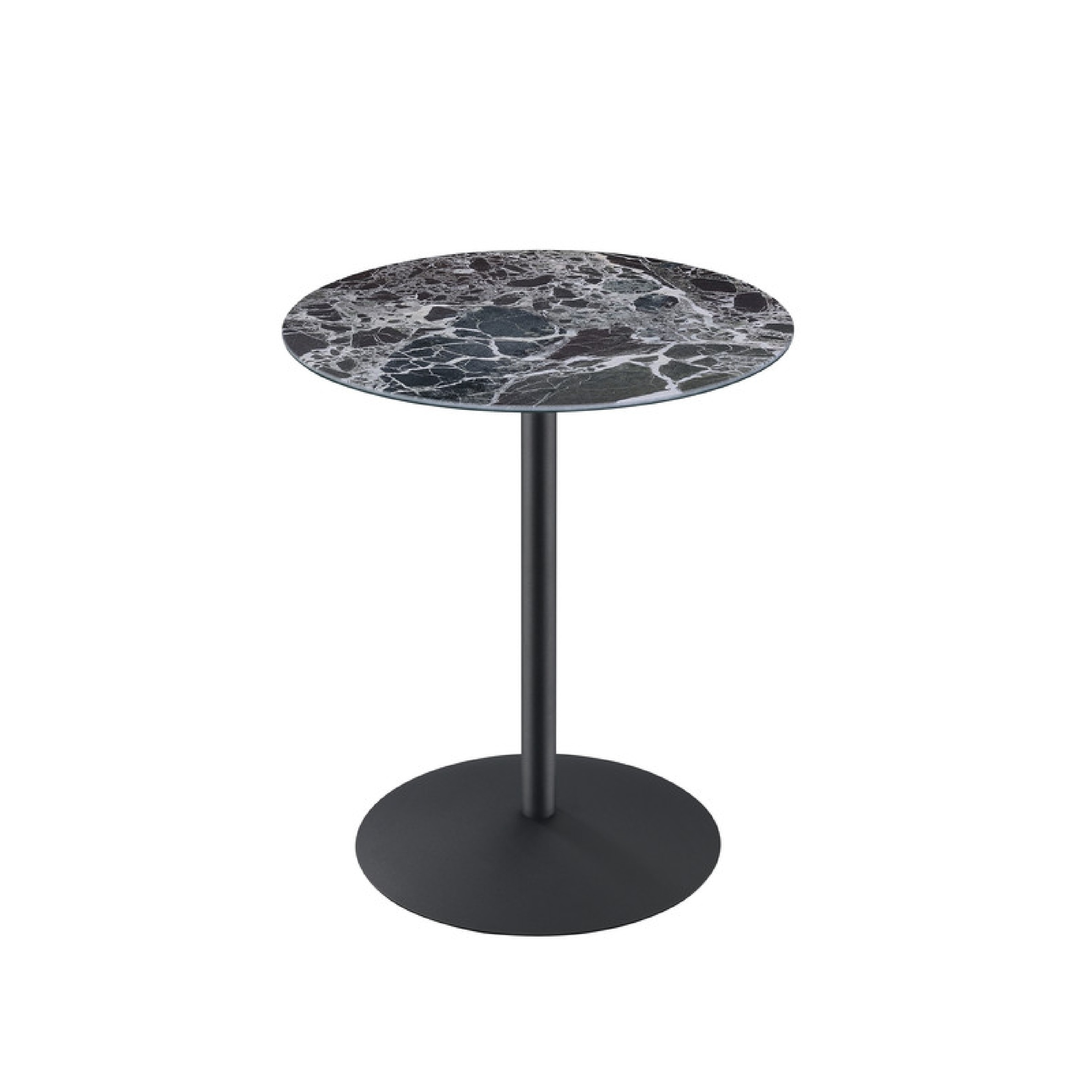 Ciry Side End Table, 18 Inch Round Marble Glass Top, Steel Base, Black