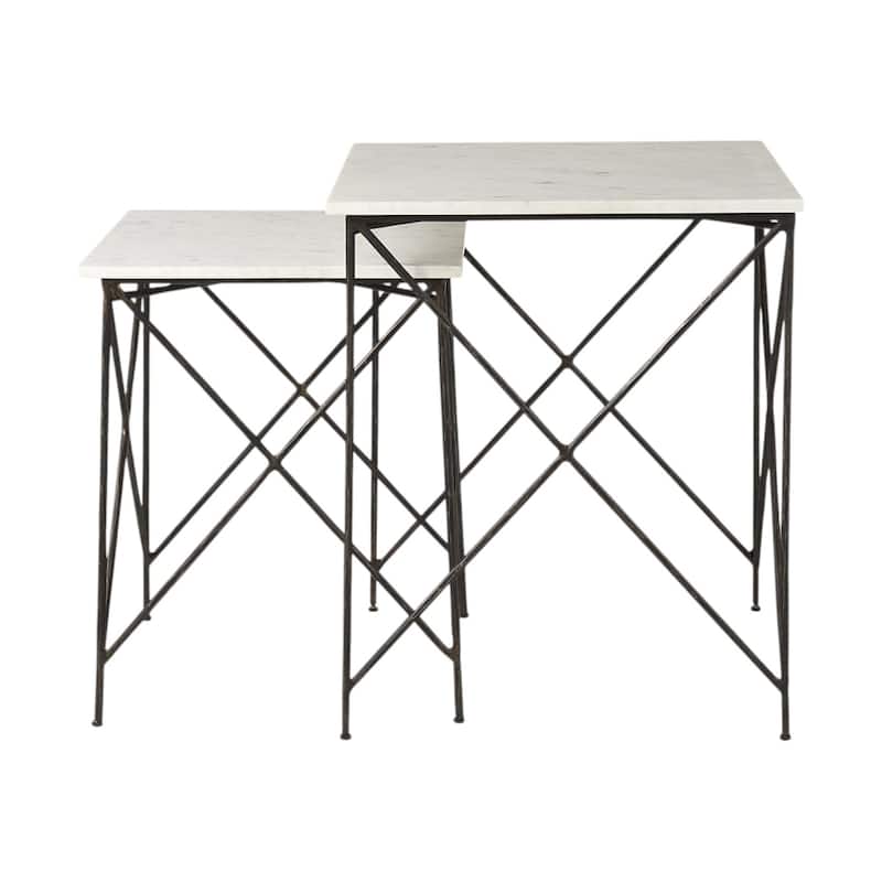 Pack of 2 24 Inch Bronze Metal and White Marble Square End Table - 20" x 20" x 23.75"