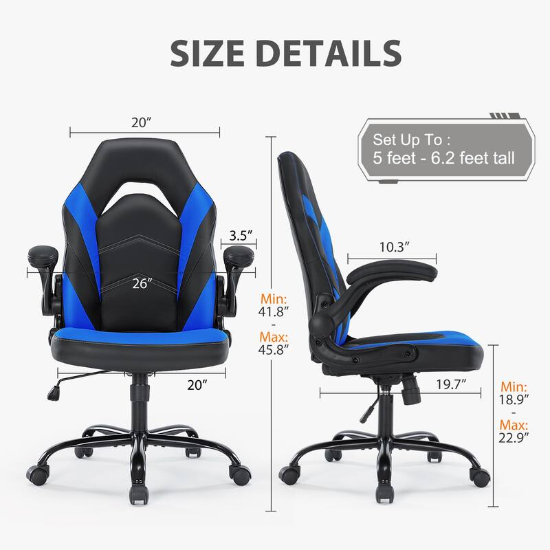 Ergonomic Gaming Office Chair, Adjustable PU Leather Executive Desk Chair with Flip-Up Armrests & Lumbar Support
