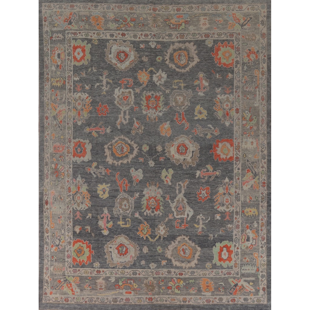 Hand Knotted Oriental 100% Wool Carpet Transitional All-Over Greys & Charcoal Oushak Area Rug - 10' 2'' X 7' 11''