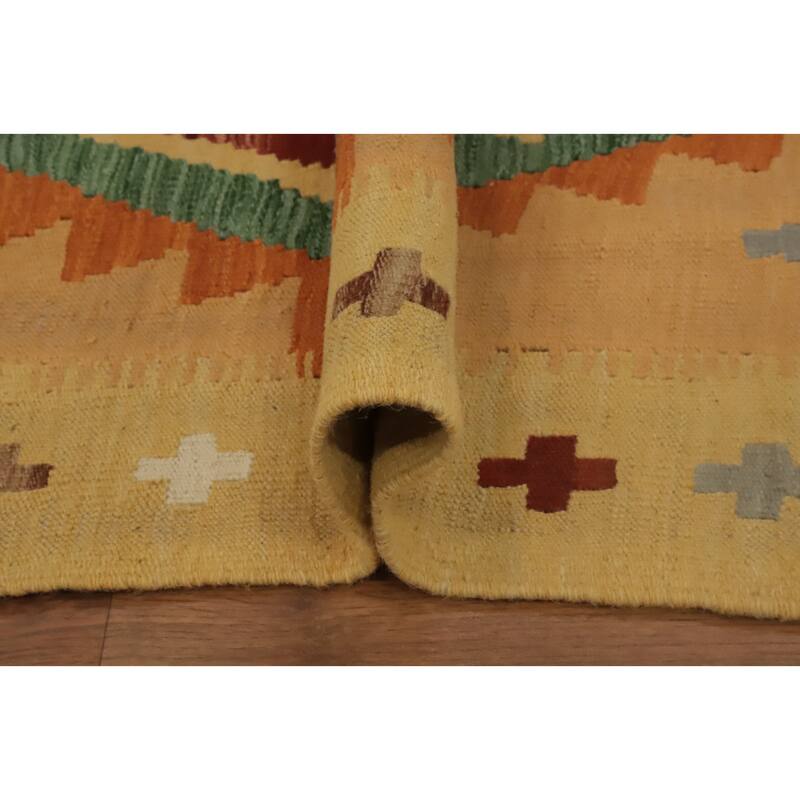 Hand Woven Oriental 100% Wool Carpet Southwestern Tribal Oranges & Rust Kilim Runner Rug - 11' 4'' X 2' 9''