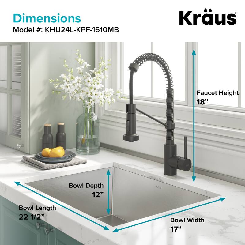 Kraus 3-in-1 Set Undermount Kitchen Sink, Pulldown Faucet, Dispenser